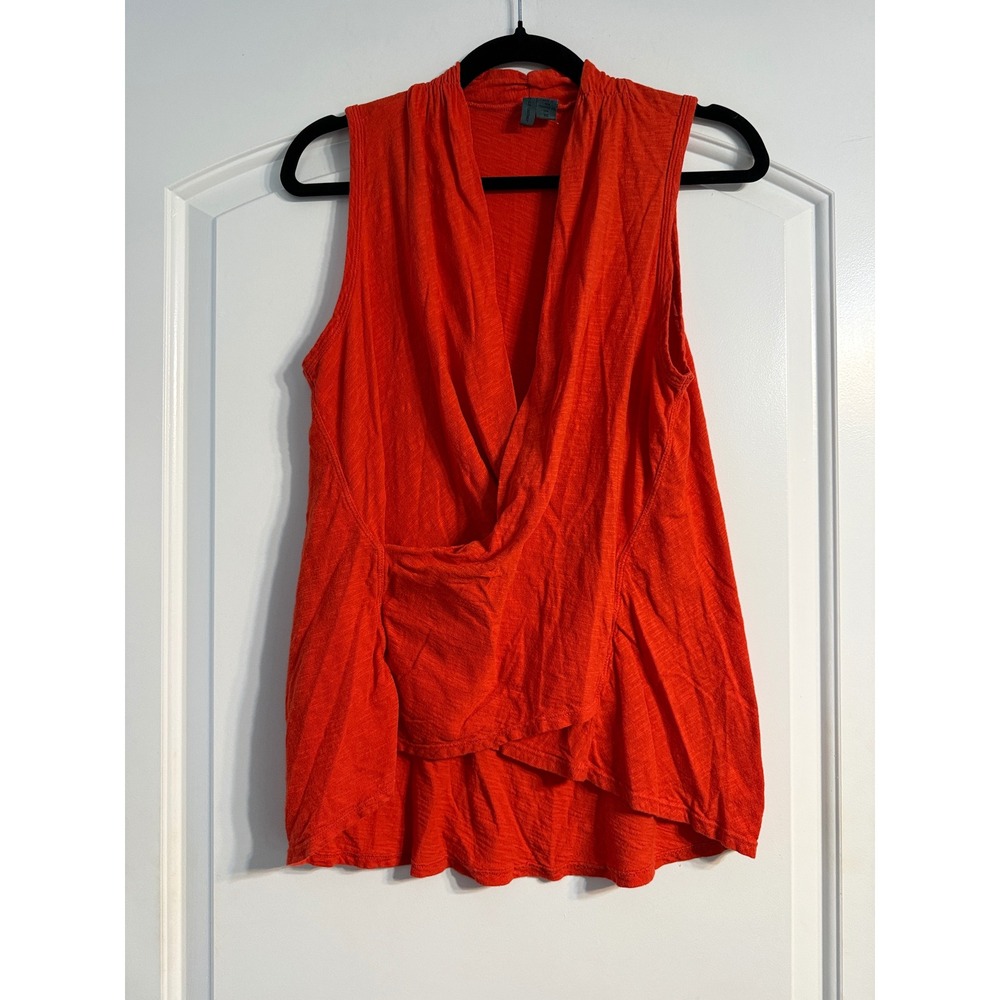 Left of Center Wrap Top XS Orange Draped Slub Sleeveless Boho Chic Artsy